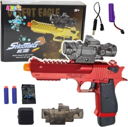 Elektrická dětská pistole na gelové kuličky a pěnové šipky – červená