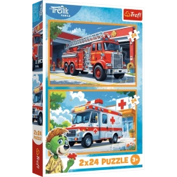 Sada puzzle 2×24 dílků – hasiči a sanitka