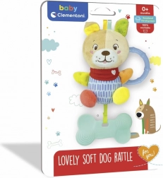 Měkké chrastítko pes s kousátkem pro miminka