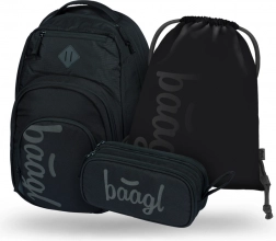 baagl sada se třemi černými výrobky: batoh, penál a sáček