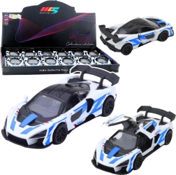 Kovový závodní sportovní vůz 1:32 s pull-back pohonem a otevíracími dveřmi – bílý