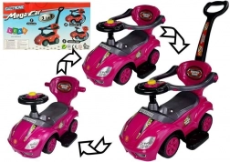 Odrážedlo s vodicí tyčí 3v1 Mega Car – růžové
