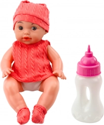 Látková panenka s lahvičkou 30 cm, zvukové efekty, růžové oblečení