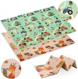 Oboustranná skládací pěnová hrací podložka XPE 180 × 200 cm les a vesnice Humbi