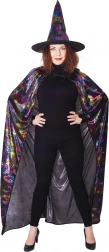 Čarodějnický kostým s pavučinovým pláštěm a kloboukem pro dospělé