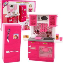 Růžová kuchyňka s lednicí pro panenky 29 cm