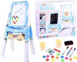 Dětské oboustranné magnetické a křídové malířské stojanové prkno – Modrá