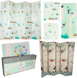 skládací pěnová oboustranná edukační podložka panda a silnice 180 × 200 cm