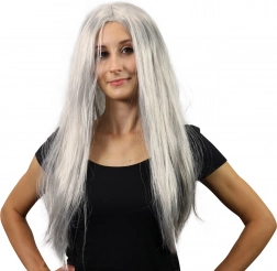 stříbrná čarodějnická paruka s dlouhými vlasy