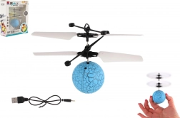 Létající vrtulníková koule s LED světlem a ovládáním dlaní, USB nabíjení, modrá