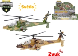 Vojenský kovový vrtulník Mission Control 20 cm se světlem a zvukem