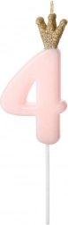 Narozeninová svíčka růžová s korunkou číslo 4