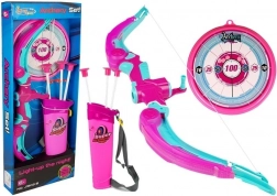 Dětský luk s terčem a 3 šípy s přísavkami – růžový, světelné efekty