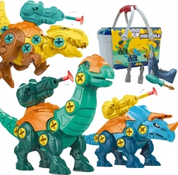 WOOPIE dinosauři k sestavení 3 ks v kufříku s vrtačkou a šroubovákem