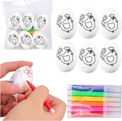 Styropenová velikonoční vajíčka k malování s fixami, motiv slepičky, 6 ks