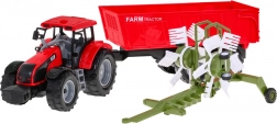 Dětský farmářský traktor s vyklápěcím přívěsem a obracečem sena 3+ s friction pohonem
