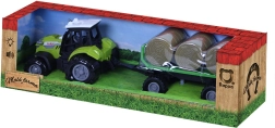 Traktor se zvukem a světlem s vlečkou a balíky slámy