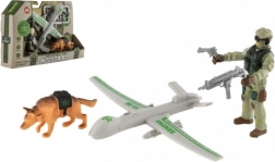 Vojenská herní sada s dronem, vojákem a psem