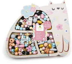 Dřevěné pastelové korálky ve tvaru kočky