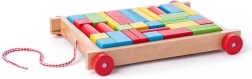 Dřevěný vozík s barevnými kostkami na tahání