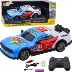 Závodní auto na dálkové ovládání s LED a vodní parou, modré 1:22