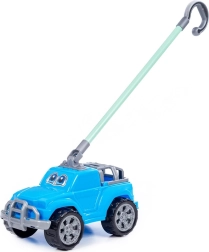 Tahací modré autíčko s rukojetí pro děti