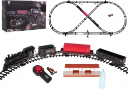 Retro vláček na dálkové ovládání s kouřem 2,4 GHz, světla a zvuky, sada s kolejemi a stanicí