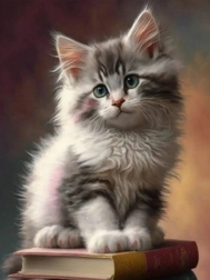 Diamantová mozaika – koťátko na knihách
