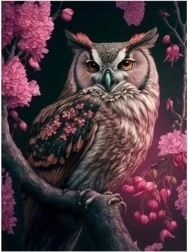 Diamentová mozaika - Sova v růžích