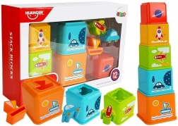 Skládací kelímky s obrázky vozidel a sorterem pro miminka