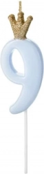 Svíčka na dort Modrá s Korunkou číslo 9