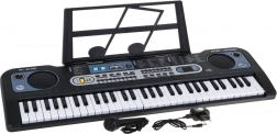 Dětský klávesový nástroj s podsvícenými klávesami 61 kláves, mikrofon a stojan na noty