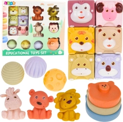 Sada měkkých senzorických stavebnic se zvířátky z eko gumy, 18 ks