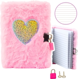Pluszový deník se zámkem, srdce růžový A6, 80 listů