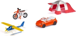 Siku Super dárková sada volný čas – kabriolet, hydroplán, motorka a stan