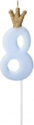 Svíčka na dort s modrou korunkou číslo 8