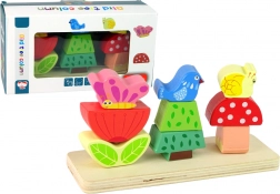 Dřevěná skládanka květ, motýl a pták