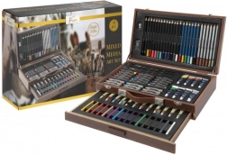 Velký dřevěný kreativní kufřík – sada 91 ks pro malování a kreslení