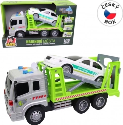 Auto odtahovka s autem na setrvačník se světlem a zvukem