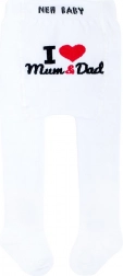 Bavlněné dětské punčocháče NEW BABY bílé I Love Mum and Dad