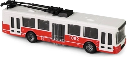 Červený trolejbus na setrvačník s otevíracími dveřmi
