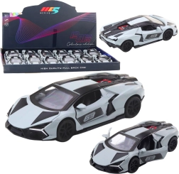 Kovové závodní autíčko 1:32 se zpětným pohonem a otevíracími dveřmi – šedé