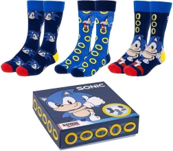 Sada ponožek Sonic – 3 páry v dárkovém boxu – Velikost: 36-41