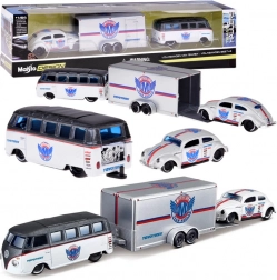 Maisto kovový set 1:64 – volkswagen van samba s přívěsem a volkswagen beetle