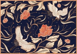 Puzzle Zahrada Tajemství: Jeřábi a květiny 500 dílků