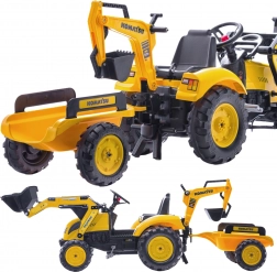 Šlapací traktor FALK KOMATSU s přední lžící, zadním bagrem a přívěsem