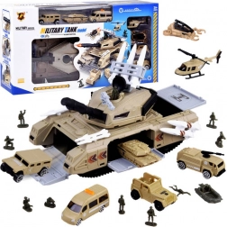 Vojenský tank garáž se sadou vozidel a vojáčků