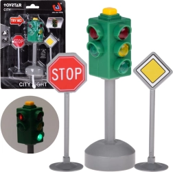 světelná semaforová hračka se zvukem a 2 dopravními značkami