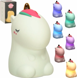 Silikonová dotyková noční lampička pro děti jednorožec RGB, bílá