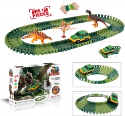 Variabilní dráha s dinosaury – 100 dílů se svítícím autíčkem